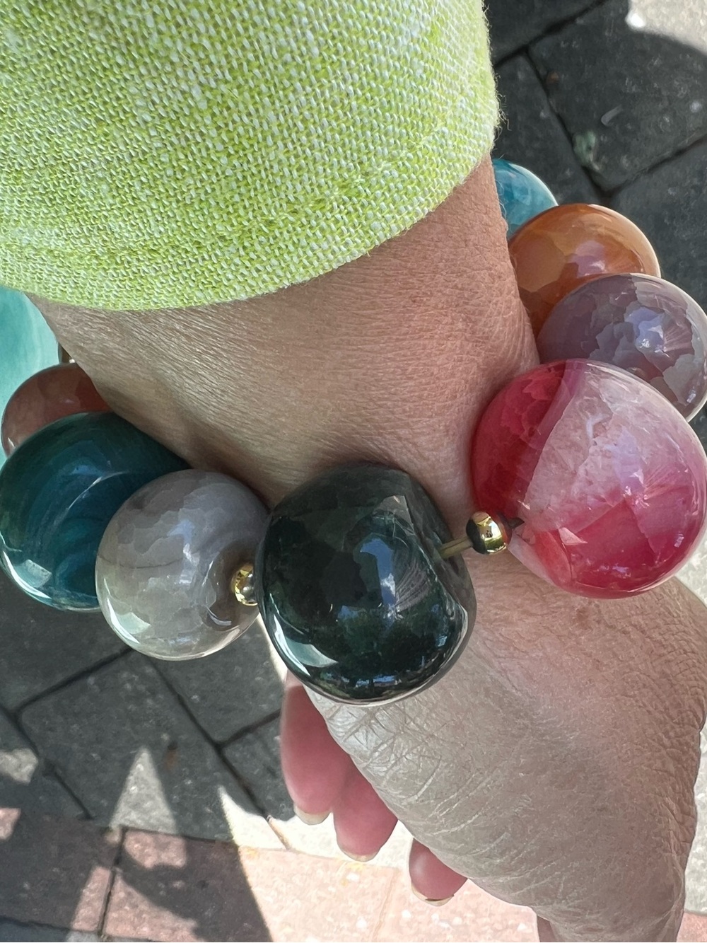 Multicolor Faceted Agate Bead Stretch Bracelet - Women's Jewelry - Picture 5 of 5